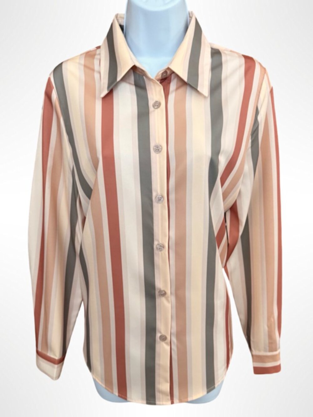 Fall Autumn Stripe Long Sleeve Blouse Loose Lightweight 70s Academia Grandpacore